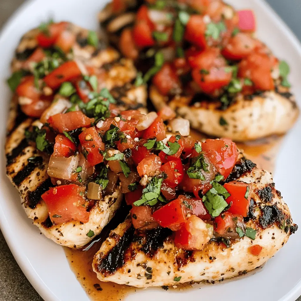 Looking for a quick dinner idea? This 30-minute Grilled Bruschetta Chicken is bursting with fresh flavors! Juicy grilled chicken is topped with a vibrant mix of tomatoes, basil, and garlic, making it a perfect summer meal. Ideal for weeknight dinners or entertaining friends! Save this pin to whip up a delicious and healthy dish any day!
