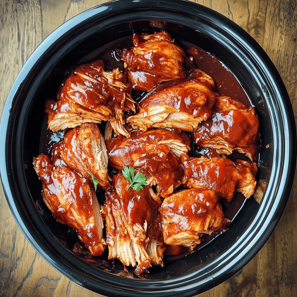 Transform your weeknight dinners with this easy Crock Pot BBQ Chicken recipe! Made with tender pulled chicken cooked low and slow in a smoky barbecue sauce, it's perfect for sandwiches or toppings on salads. Save this pin for the next family gathering or casual get-together, and enjoy a flavorful meal with minimal effort!