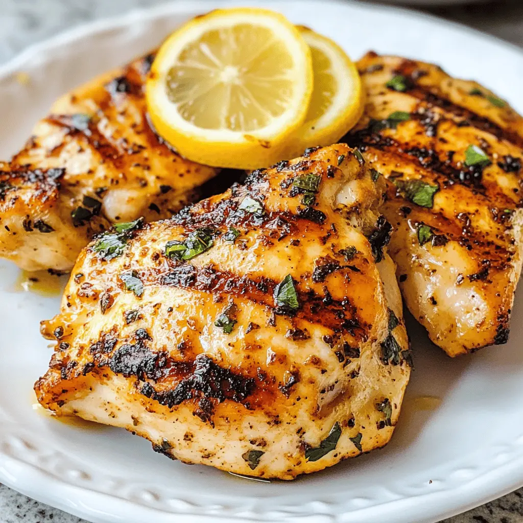 Juicy grilled chicken breasts made with zesty lemon and garlic are perfect for any weeknight dinner! This recipe highlights the bright flavors of fresh ingredients, making it a delightful option for gatherings or family meals. Save this simple yet flavorful dish for your next barbecue or meal prep!