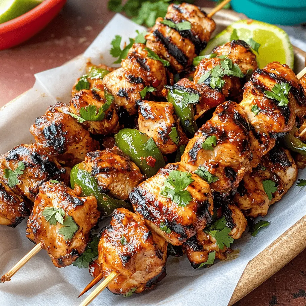 Juicy Mexican Barbecue Chicken Skewers are perfect for your next cookout! Featuring marinated chicken breast infused with bold spices and vibrant flavors, these skewers are sure to impress. Quick to prepare and grill, they're ideal for gatherings, family dinners, or a simple weeknight meal. Save this recipe now and make your mealtime more exciting!