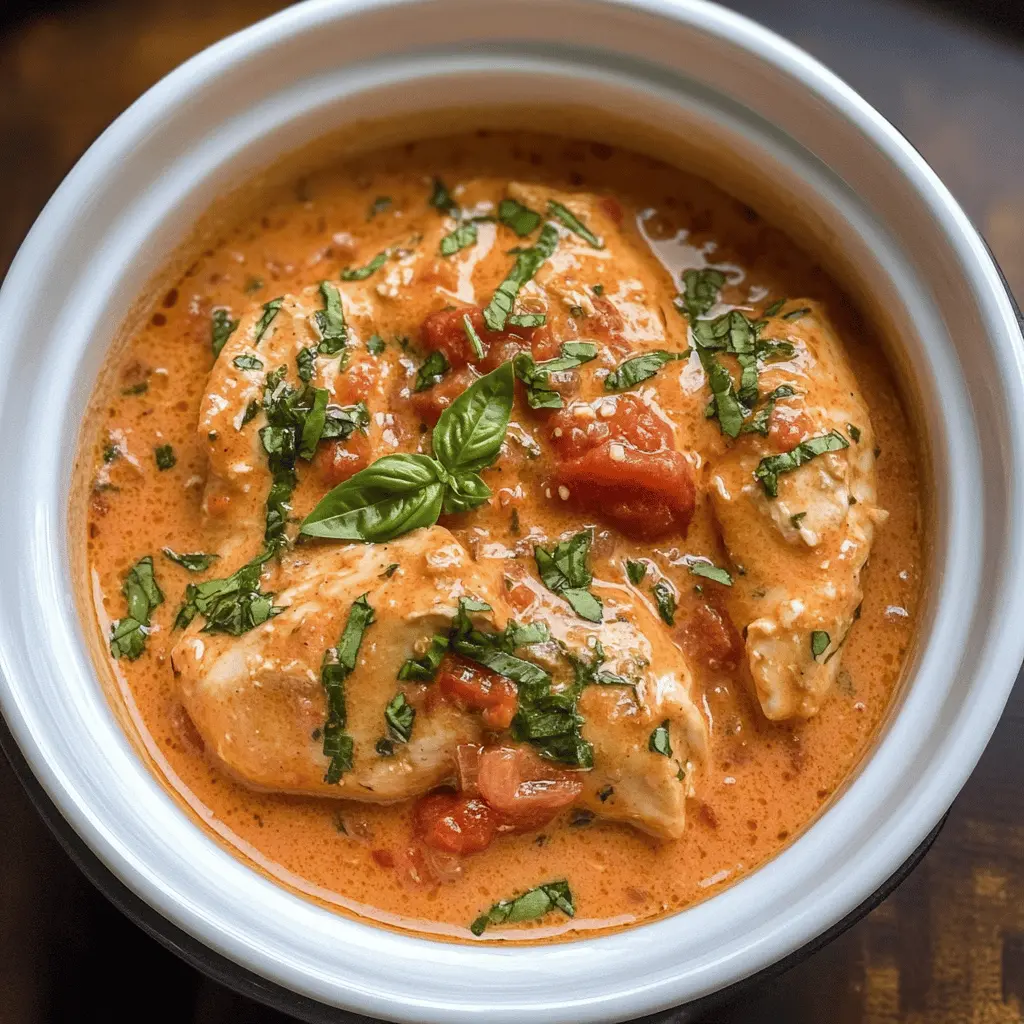 This Slow Cooker Creamy Tomato Basil Chicken Breasts recipe is a dinner-time winner! Tender chicken is simmered in a rich, creamy tomato sauce infused with fresh basil, making it the perfect comfort meal. Great for busy weeknights or special occasions, save this delicious dish for an effortless, flavorful evening!