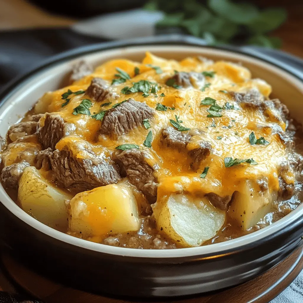 Cozy up with this Slow Cooker Steak and Cheddar Potato Casserole! This hearty dish features tender steak, creamy cheddar, and perfectly cooked potatoes. Perfect for busy days or gatherings, this comforting meal is sure to please everyone. Don’t forget to save this recipe for your next family dinner or potluck!