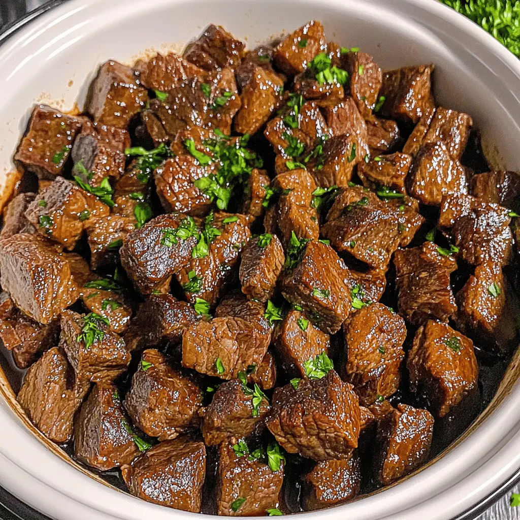 Juicy slow cooker steak bites are perfect for any weeknight meal! Made with tender beef, savory spices, and a hint of garlic, these bites are packed with flavor. Serve them over rice or in a wrap for a satisfying dish everyone will enjoy. Save this recipe for your next family dinner or game night; it's an easy crowd-pleaser!